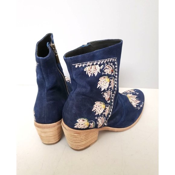 Anthroplogie Italian Cowboy Embroidered Blue Suede Western Boots Size 36 - Picture 3 of 5